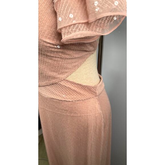 Mac Duggal Sequined Ruffled Cutout Lace Up Rose Pink Maxi Gown Sz 8 - Picture 7 of 14